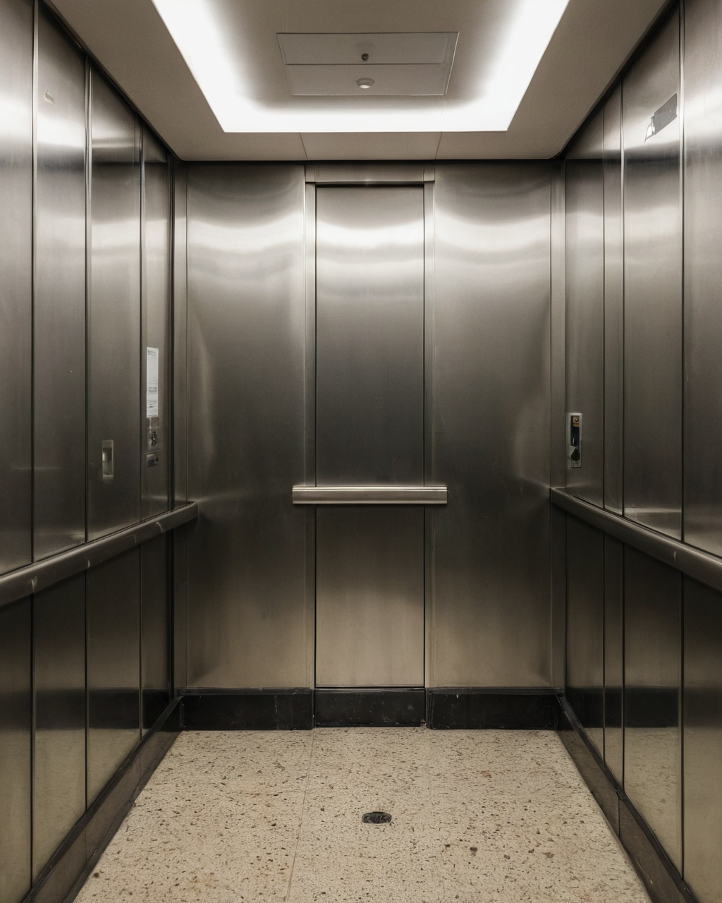 Interior de cabine de elevador em aço escovado instalada pela INOVA